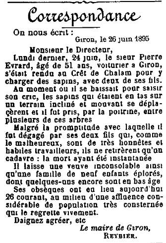 Mort au Crêt de Chalam