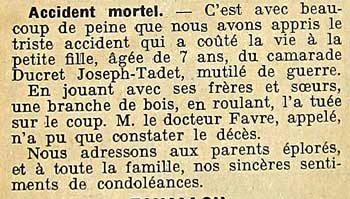 Tuée par une branche de bois en jouant